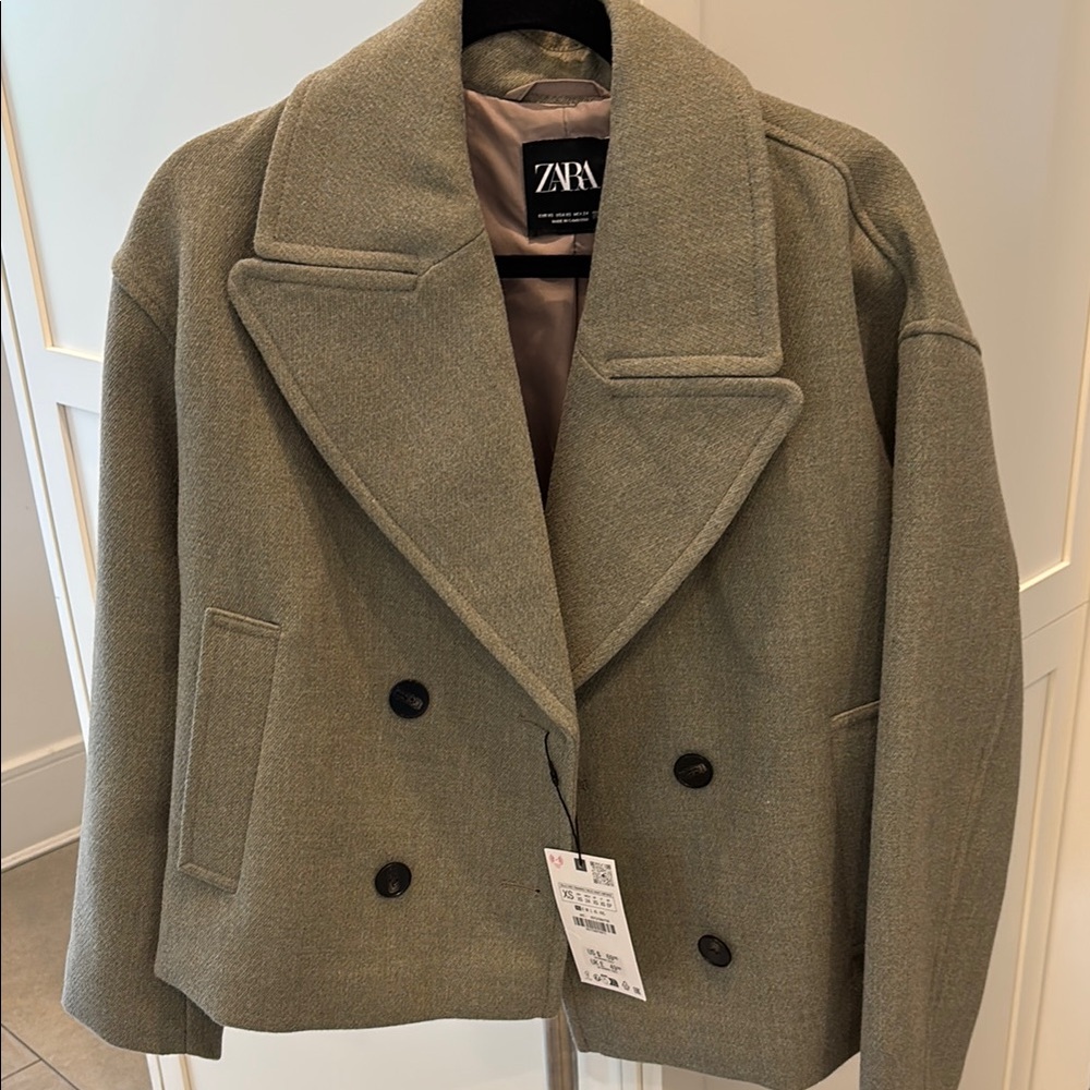 Zara Khaki Double-Breasted Coat
